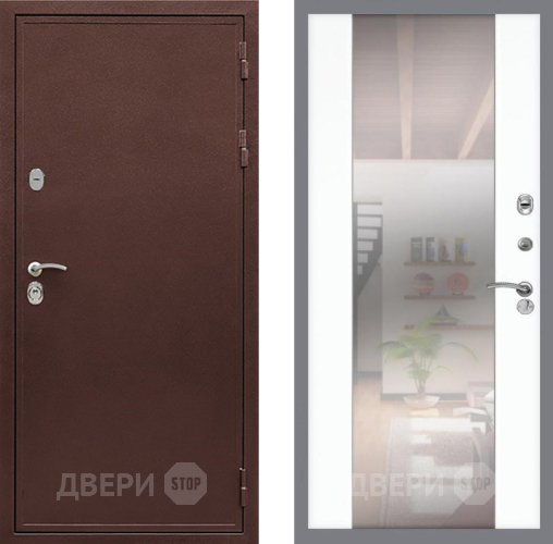 Входная металлическая Дверь Рекс (REX) 5 металл 3 мм СБ-16 Зеркало Силк Сноу в Подольск