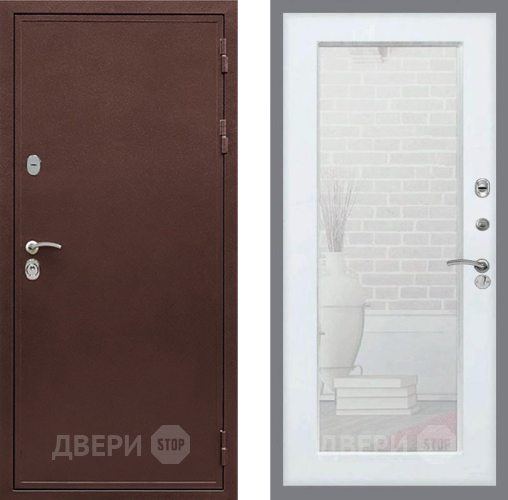 Входная металлическая Дверь Рекс (REX) 5 металл 3 мм Зеркало Пастораль Белый ясень в Подольск