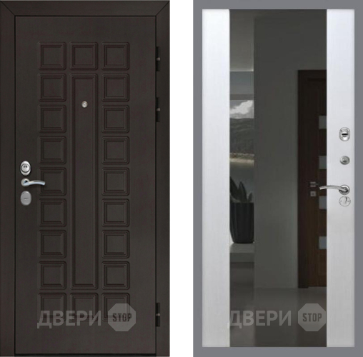 Входная металлическая Дверь Рекс (REX) Сенатор Cisa СБ-16 Зеркало Белый ясень в Подольск